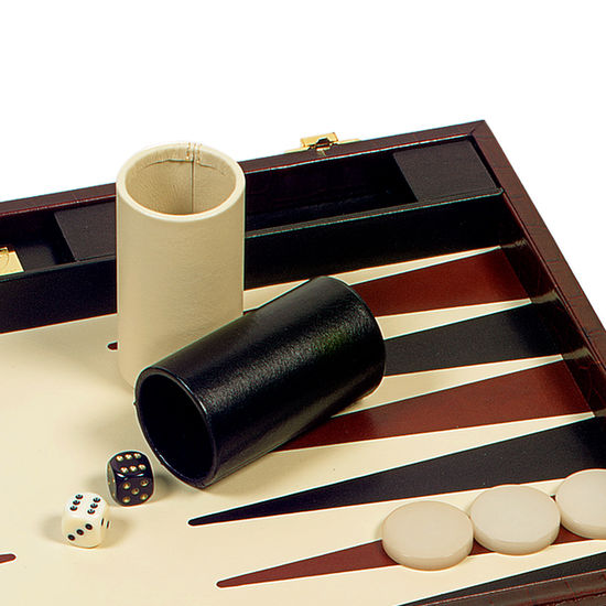Aspinal of London, 17 inch backgammon set with accessories.