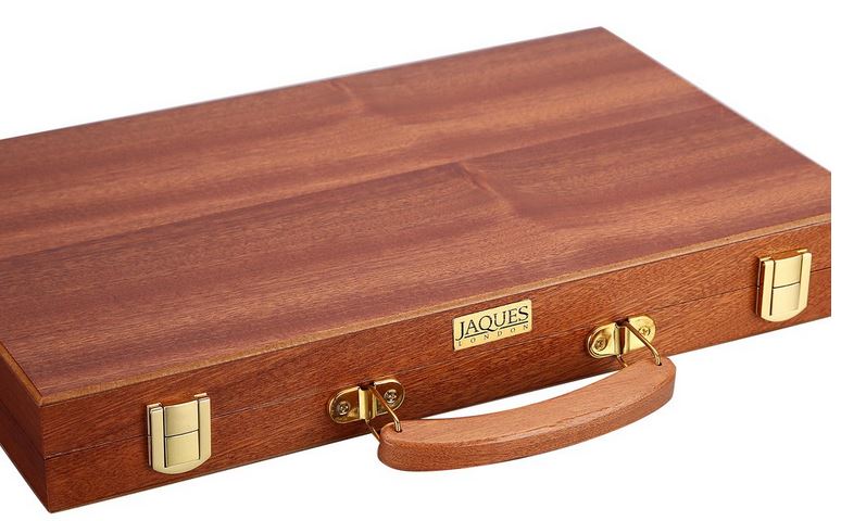 Briefcase or cassette designed backgammon set.