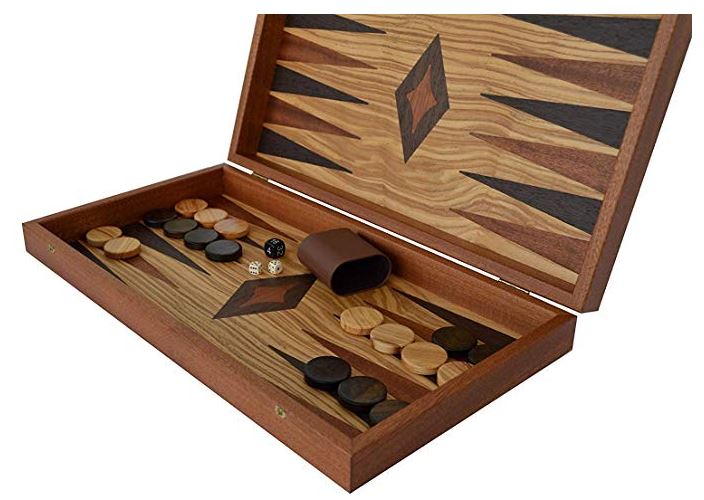 Manopoulos 19-inch Olive Wood Backgammon set.