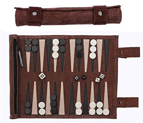Backgammon de piel auténtica mocca Sondergut Backgammon Backgammon de viaje 