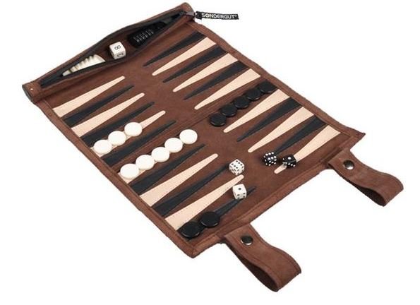 Sondergut Genuine Leather Travel Backgammon set.