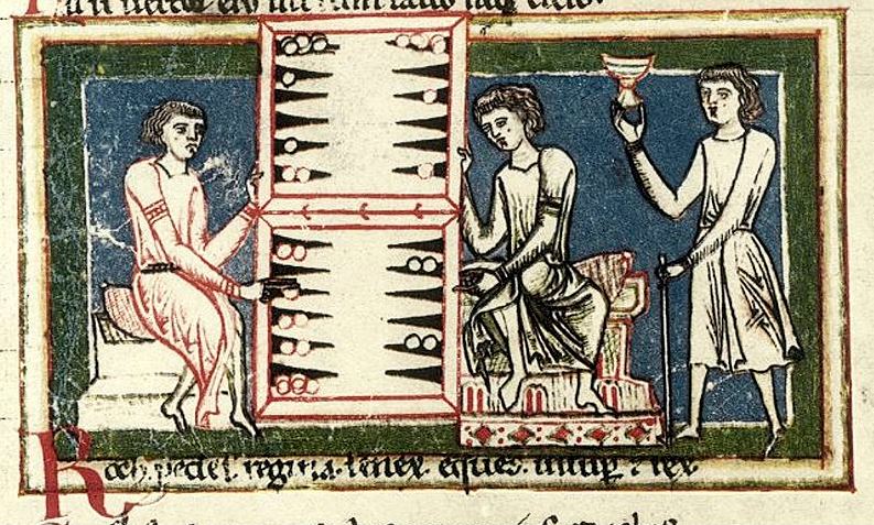 Medieval illustration of tabula players from the 13th century Carmina Burana.