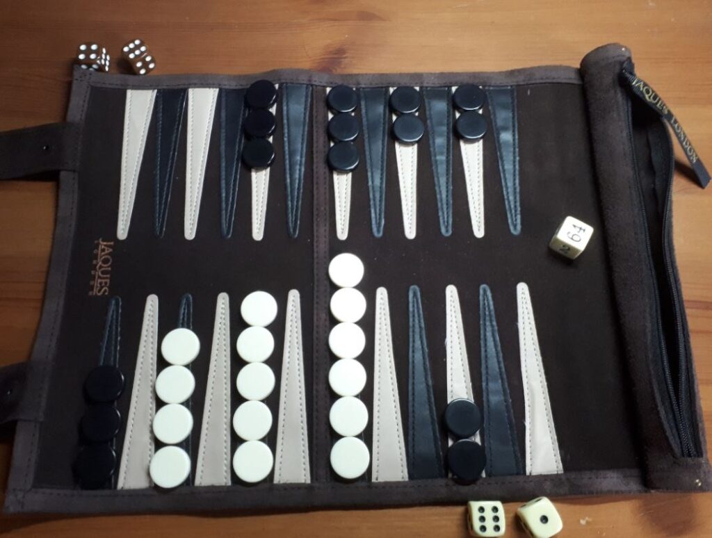 Link to Jaques leather travel backgammon set.